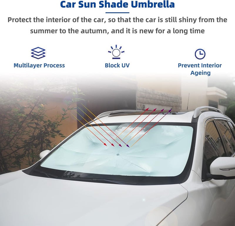 Auto Hub Front Window Sunshade for Car, Car Sunshade for Front Windshield, Car Umbrella for Windshield- Universal Fit- 240T Silver Coated Fabric - Image 2