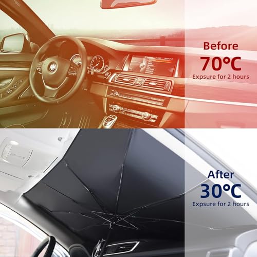 Auto Hub Front Window Sunshade for Car, Car Sunshade for Front Windshield, Car Umbrella for Windshield- Universal Fit- 240T Silver Coated Fabric - Image 3