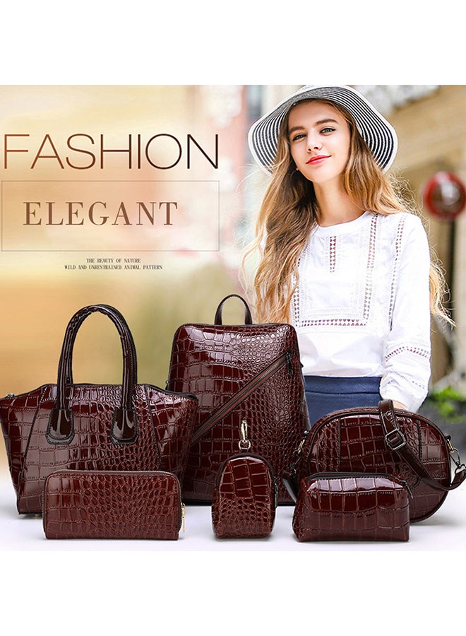6 Piece Crocodile Pattern Composite Bag Set Brown - Image 2