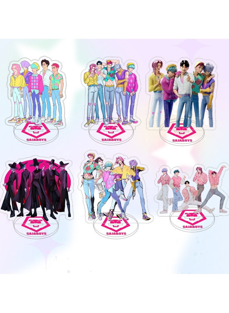 عام طقم دَعَامَات كيبوب "صياد الشياطين" (6 قطع) - زينة أكرليك شفافة ثنائية الوجه مقاس 8 سم لطاولة المكتب. مجموعة دَعَامَات مخصصة للمعجبين، تُستخدم كقطع جمع وزينة مكتب لأيقونات الكيبوب. - Image 1