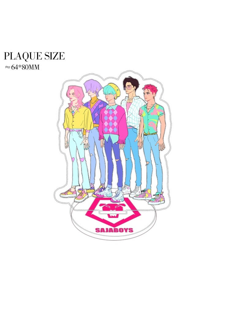 عام طقم دَعَامَات كيبوب "صياد الشياطين" (6 قطع) - زينة أكرليك شفافة ثنائية الوجه مقاس 8 سم لطاولة المكتب. مجموعة دَعَامَات مخصصة للمعجبين، تُستخدم كقطع جمع وزينة مكتب لأيقونات الكيبوب. - Image 3