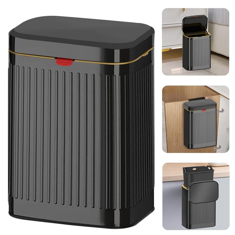 GLODEALS Kitchen Hanging Trash Can with Lid, 2.1Gal/ 8L Stainless Steel Trash Can Compost Bin Countertop, Wall-Mount Indoor Kitchen Trash Bin for Cabinet, Under Sink, Bathroom (Black) - Image 1