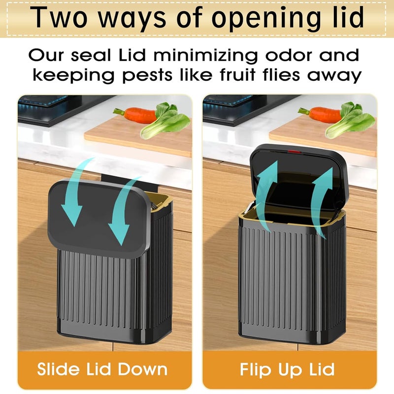 GLODEALS Kitchen Hanging Trash Can with Lid, 2.1Gal/ 8L Stainless Steel Trash Can Compost Bin Countertop, Wall-Mount Indoor Kitchen Trash Bin for Cabinet, Under Sink, Bathroom (Black) - Image 3