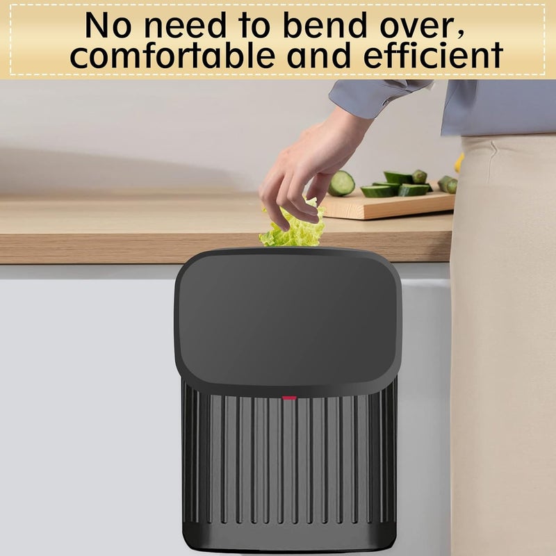 GLODEALS Kitchen Hanging Trash Can with Lid, 2.1Gal/ 8L Stainless Steel Trash Can Compost Bin Countertop, Wall-Mount Indoor Kitchen Trash Bin for Cabinet, Under Sink, Bathroom (Black) - Image 2