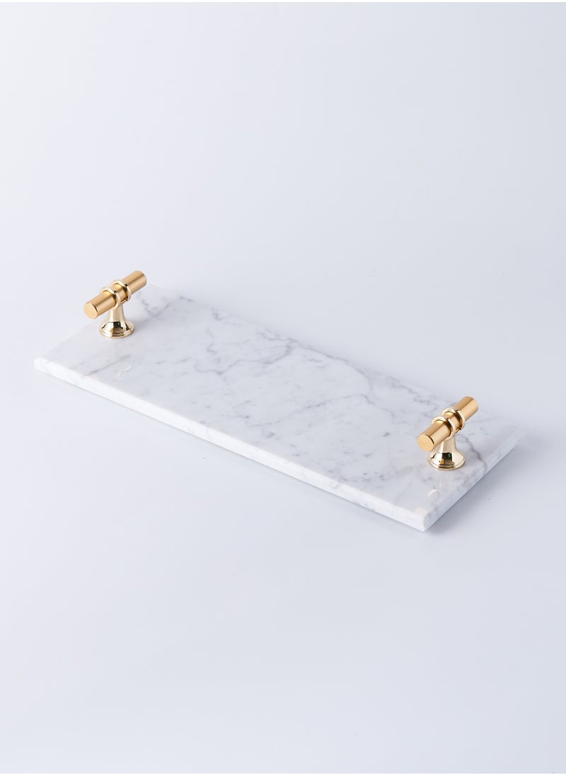 1Chase - Rectangular Marble Tray with T Shaped Golden Handles White - Image 1