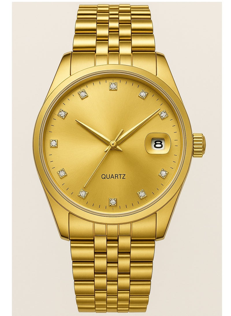 Classic Golden Stainless Steel Male Female Crystals Quartz Wrist Watches for Man Woman Gold
