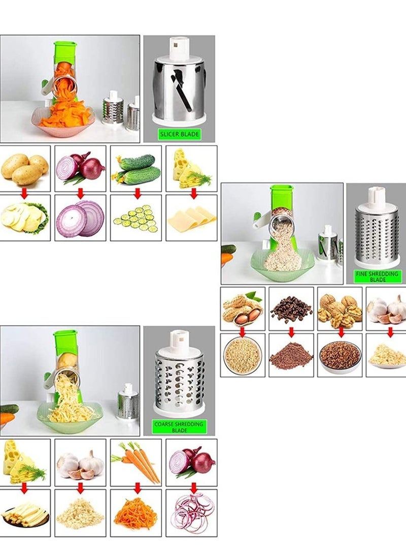 ELTRAZONE - Manual Tabletop Drum Cheese Grater, 3 In 1 Rotary Shredder Slicer Grinder For Cucumber Nut Potato Carrot Cheese, Vegetable Salad Shooter - Image 1