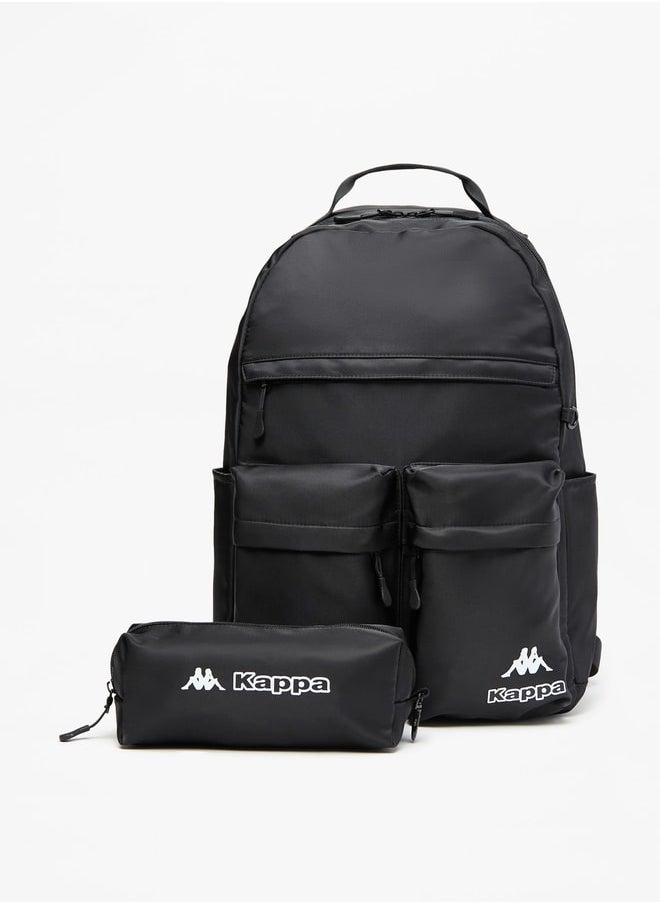 Kappa Boys Logo Print Backpack with Adjustable Straps and Pencil Pouch - 45x15x32 cm  - Image 1