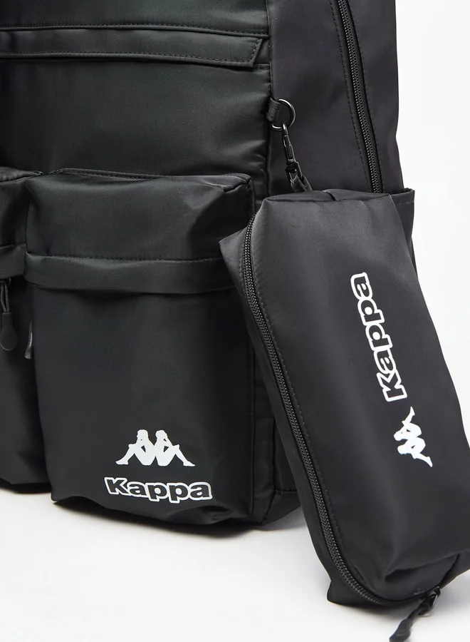 Kappa Boys Logo Print Backpack with Adjustable Straps and Pencil Pouch - 45x15x32 cm