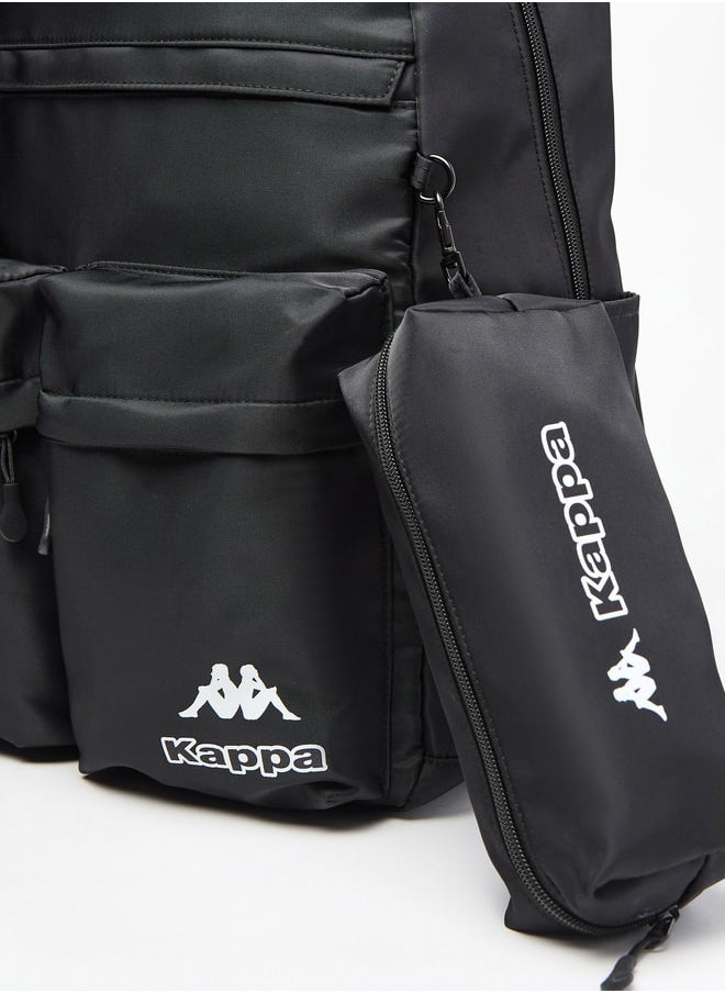 Kappa Boys Logo Print Backpack with Adjustable Straps and Pencil Pouch - 45x15x32 cm  - Image 4