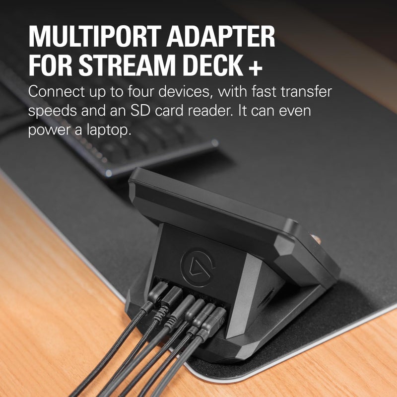 إلجاتو محور USB من Elgato – لاستخدامه مع Stream Deck+، يحتوي على 2 منفذ USB-C و2 منفذ USB-A، دعم لتقنية Power Delivery، قارئ بطاقات SD/microSD (منفذ USB-C)، يتوافق مع أنظمة Mac وPC؛ لا يتم تضمين Stream Deck أو مصدر الطاقة مع الجهاز. المواصفات التقنية: منافذ النقل الهابط: 2 منفذ USB-A و2 منفذ USB-C (سرعة 5 جيجابايت في الثانية) قارئ بطاقات SD/microSD (منفذ USB-C) قدرة الطاقة: تصل إلى 100 واط يتوافق مع أنظمة Mac وPC الأبعاد: 88 مم (طول) × 76 مم (عرض) × 58 مم (ارتفاع) الوزن: 89 جرام - Image 2