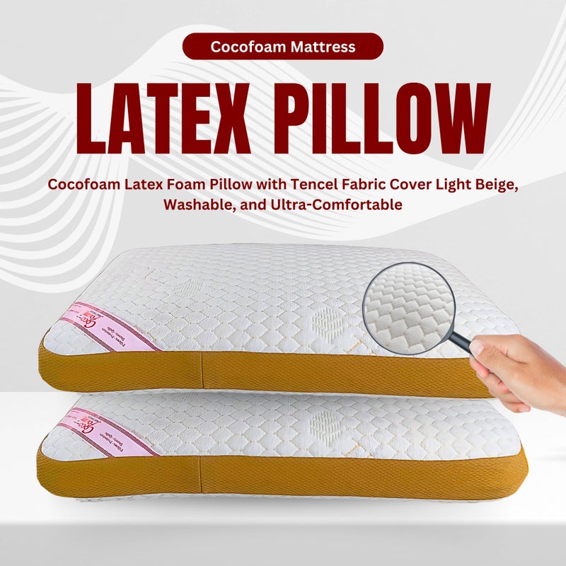 COCOFOAM Organic Latex Pillow Tencel Fabric - Cooling, Hypoallergenic, Ergonomic Support for Neck & Back Pain Relief, Natural Comfort for Restful Sleep (Latex Pillow Tencel Fabric, 2) - Image 2