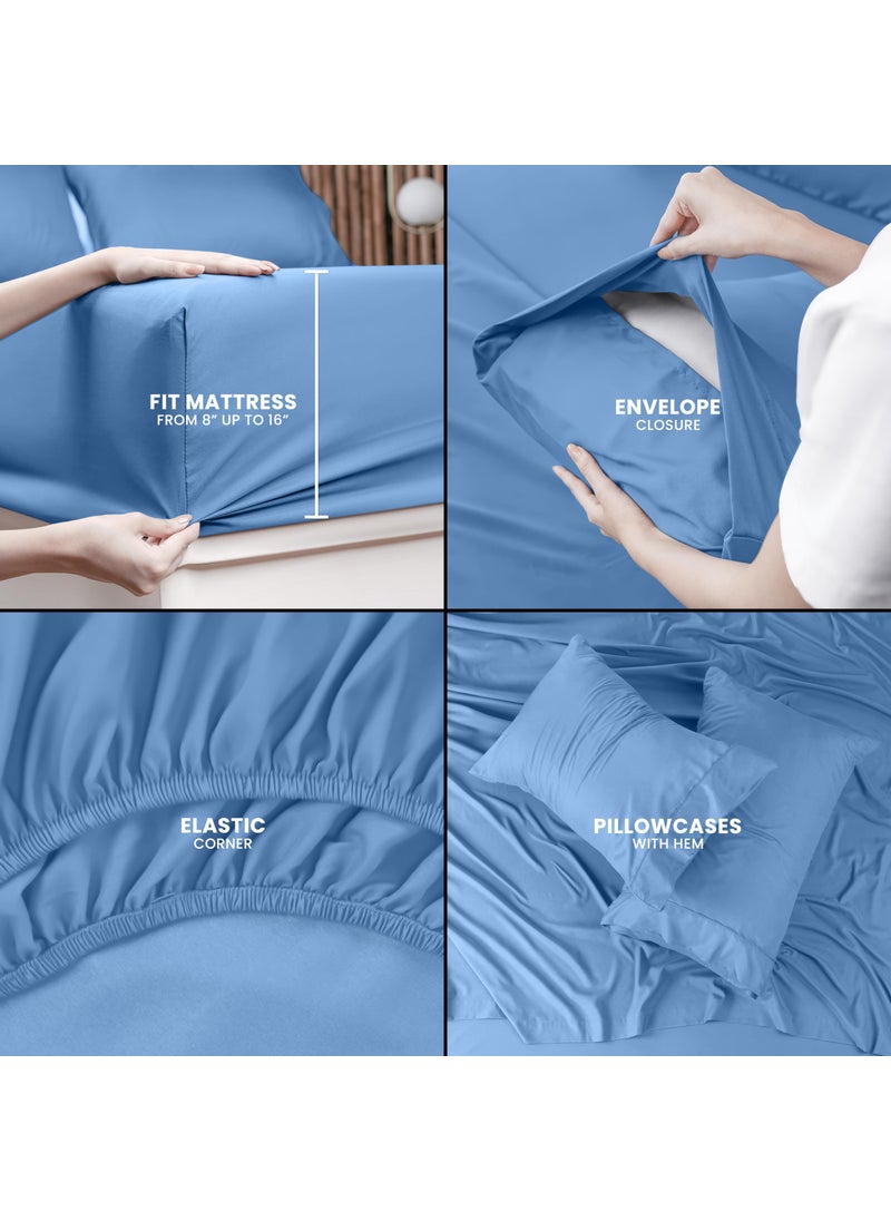 Utopia Bedding Utopia Bedding King Bed Sheets Set - 4 Piece Bedding - Brushed Microfiber - Shrinkage and Fade Resistant - Easy Care (King  Dutch Blue)  - Image 4
