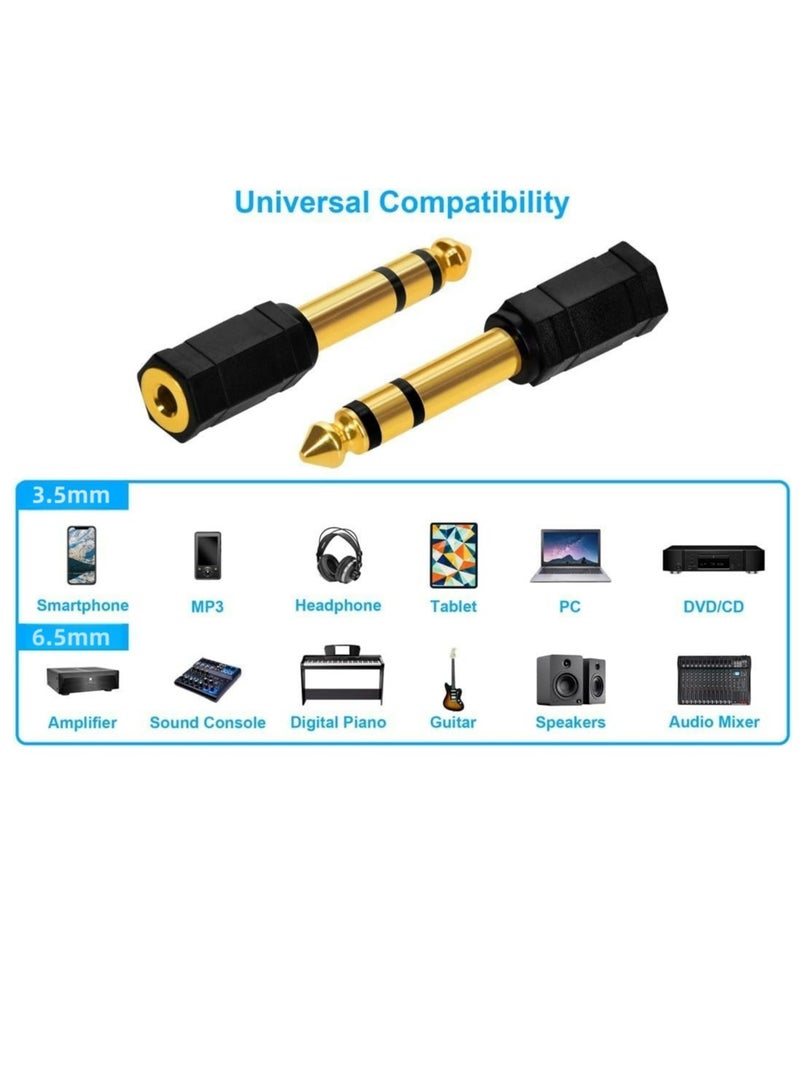 6.5mm Male TRS Stereo Plug to 3.5mm Female TRS Stereo Jack Adapter, Gold Plated, Black  - Image 2