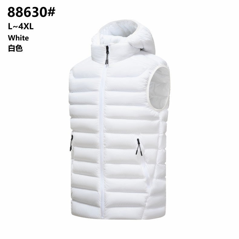Vest White New Product Casual Down Cotton for Men's Hooded Lightweight with Fleece Lining and Thickened Padding