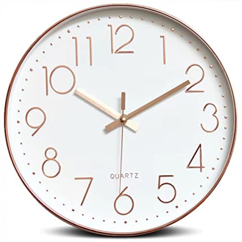 Qiccijoo Wall Clock 12-inch Silent Non-Ticking Round Wall Clocks Battery Operated Easy to Read for Living Room Home Office School gold - Image 1