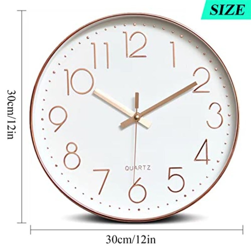 Qiccijoo Wall Clock 12-inch Silent Non-Ticking Round Wall Clocks Battery Operated Easy to Read for Living Room Home Office School gold - Image 2