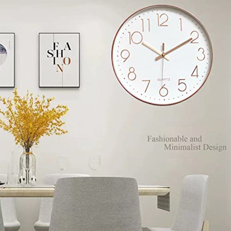 Qiccijoo Wall Clock 12-inch Silent Non-Ticking Round Wall Clocks Battery Operated Easy to Read for Living Room Home Office School gold - Image 4