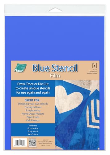 Grafix Blue Stencil Film – 9 x 12”, Pack of 4 – Transparent, .007” Blue Stencil Film, Perfect for Creating Custom Reusable Stencils, Masks, Patterns. - Image 1