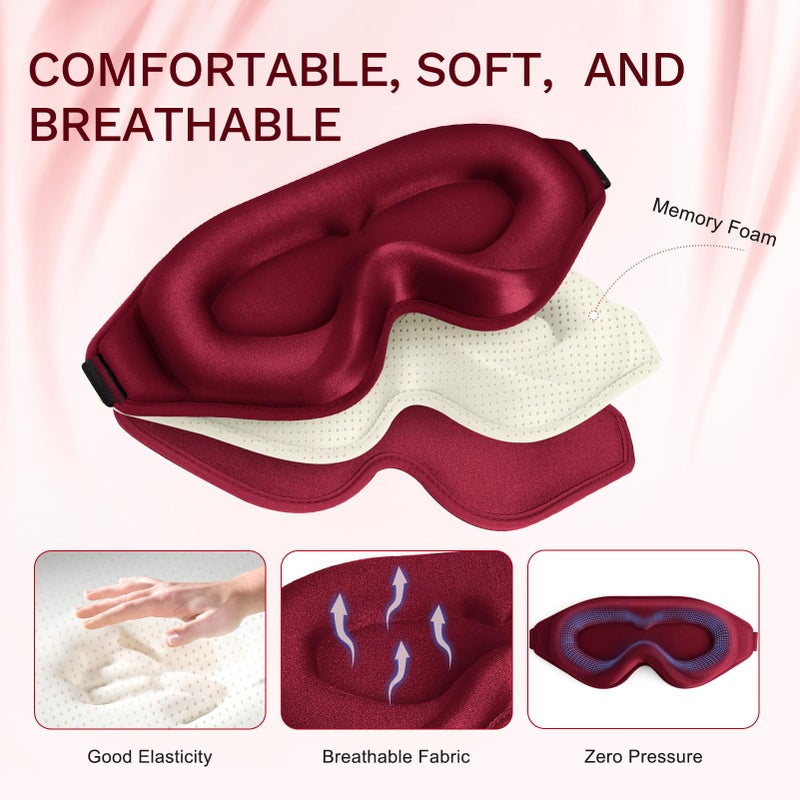 FlyCoco 99% Fully Block Out Light Eye Sleep Mask, 3D Deep Contoured Eyes Cover Zero Pressure, Long Lash Extension Eyes Mask with Adjustable Straps for Sleeping Travel Home Nap Rest Women Men (Red) - Image 3