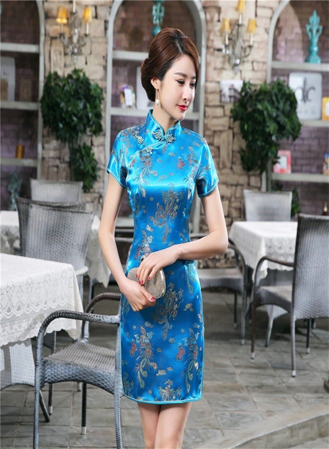 Loquat Dragon And Phoenix Short Sleeved Dress Lake Blue  - Image 2