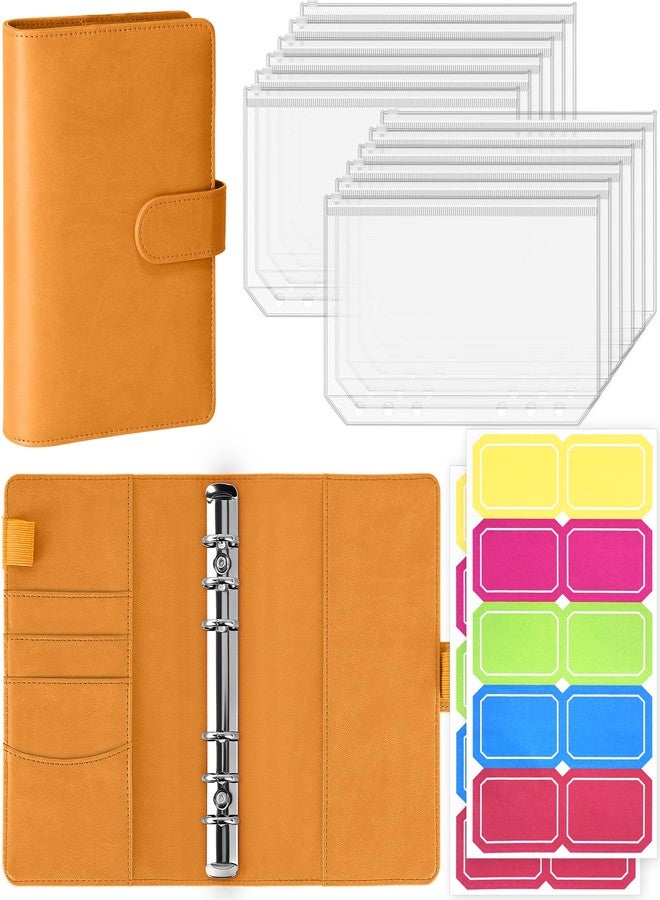 أنتنر منظم ميزانية أنتنر مع أظرف بسحاب، منظم نقود، أظرف نقود للميزانية، منظم ميزانية وتوفير مع أظرف نقود وملصقات ملونة لتوفير المال، أصفر داكن - Image 1