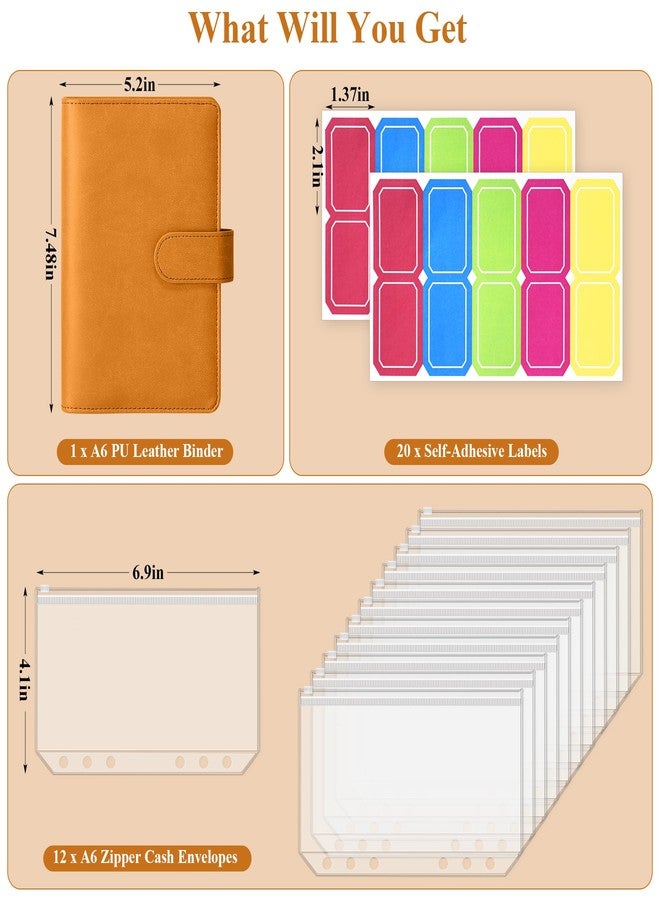 أنتنر منظم ميزانية أنتنر مع أظرف بسحاب، منظم نقود، أظرف نقود للميزانية، منظم ميزانية وتوفير مع أظرف نقود وملصقات ملونة لتوفير المال، أصفر داكن - Image 2