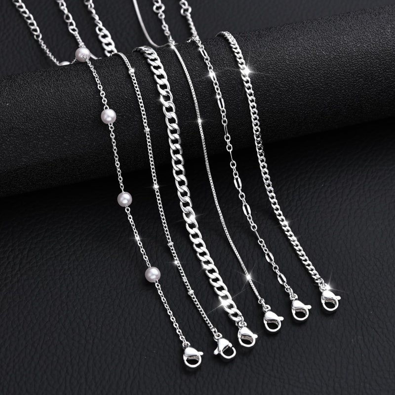 MBW Silver Bracelets for Women Trendy, Dainty 14K Silver Plated Cuban Link Chain Pearl Bracelet Silver Stackable Bracelet Stack Waterproof Tiny Cute Bracelet Set Layering Bracelet Minimalist Jewelry - Image 4