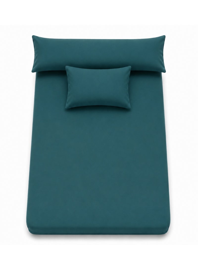 Ultra Soft 3-Piece Bed Sheet Set – Flat Sheet with Long Pillow Cover & 1 Pillowcase – for 120 cm Bed Soft Cotton Blend Bedding Set (Petrol Blue, 120 Cm, 3)