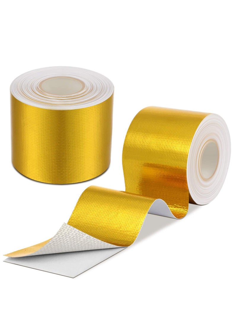 Generic - Heat Shield Tape Cool Tapes Aluminum Foil Heat Reflective Adhesive Heat Shield Thermal Barrier Foil Tape Self-Adhesive Heat Resistant Tape for Hose and Auto Use, 2 Rolls (Gold, 2 Inch x 32.8 ft) - Image 1