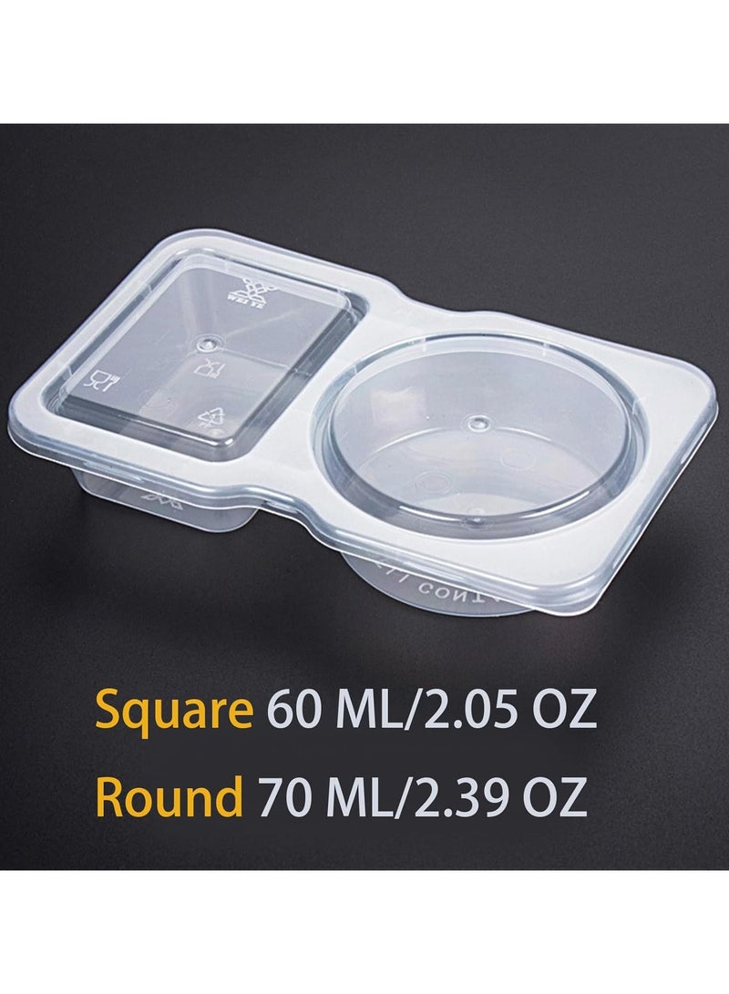 حاوية طعام بلاستيكية ، حزم وجبة خفيفة 2 مقصورات ، مربع صلصة الغمس ، حاويات توابل مزدوجة مع أغطية ، حاوية صلصة (15 قطع) ، ظهرا صريحة - Image 5