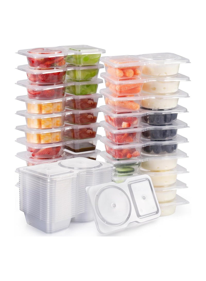 حاوية طعام بلاستيكية ، حزم وجبة خفيفة 2 مقصورات ، مربع صلصة الغمس ، حاويات توابل مزدوجة مع أغطية ، حاوية صلصة (15 قطع) ، ظهرا صريحة - Image 1