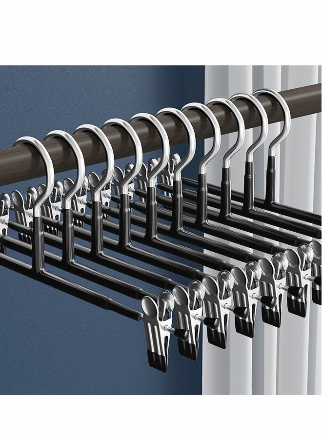 10 Pack Pants Hangers with Clips Skirt Hangers Adjustable Clip Hangers Non Slip, Metal Adult Baby Kids Space Saving Clothes Hangers for Closet Shorts Bottom Jeans Trouser Leggings  - Image 1