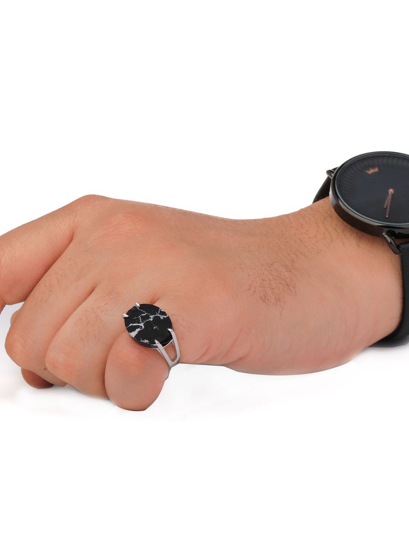 خاتم فضه شنكار اسود معرق - Image 4