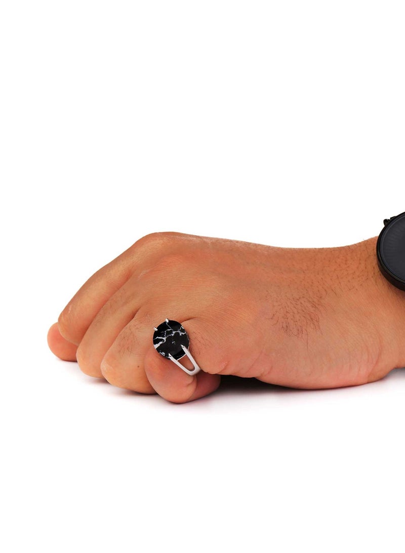 خاتم فضه شنكار اسود معرق - Image 2