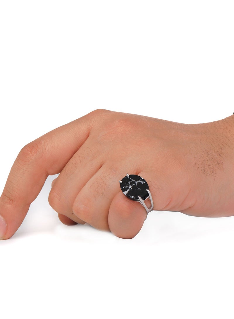 خاتم فضه شنكار اسود معرق - Image 1