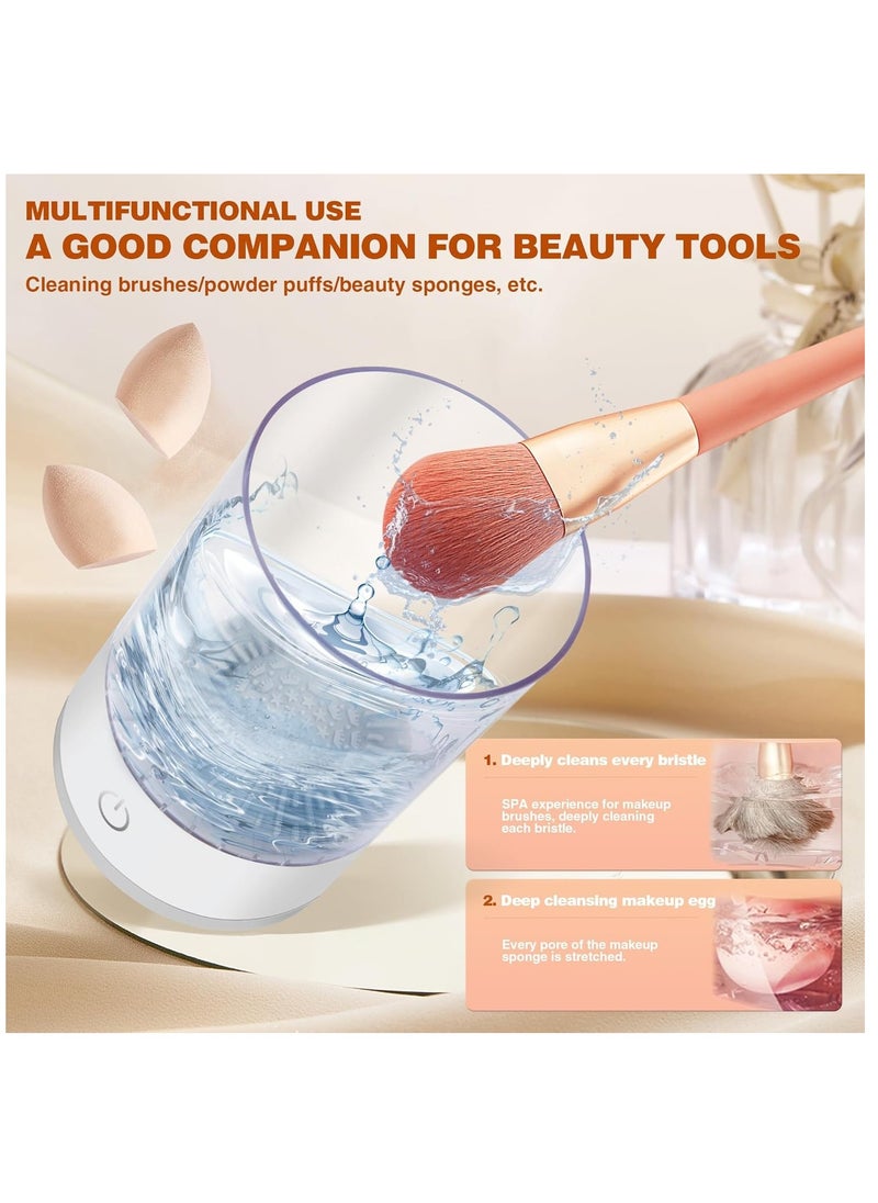 BTFMEI Electric Makeup Brush Cleaner - Makeup Brush Cleaner Machine with Brush Clean Mat, Automatic Cosmetic Brush Cleaner for All Size Makeup Brushes Set (White)  - Image 3