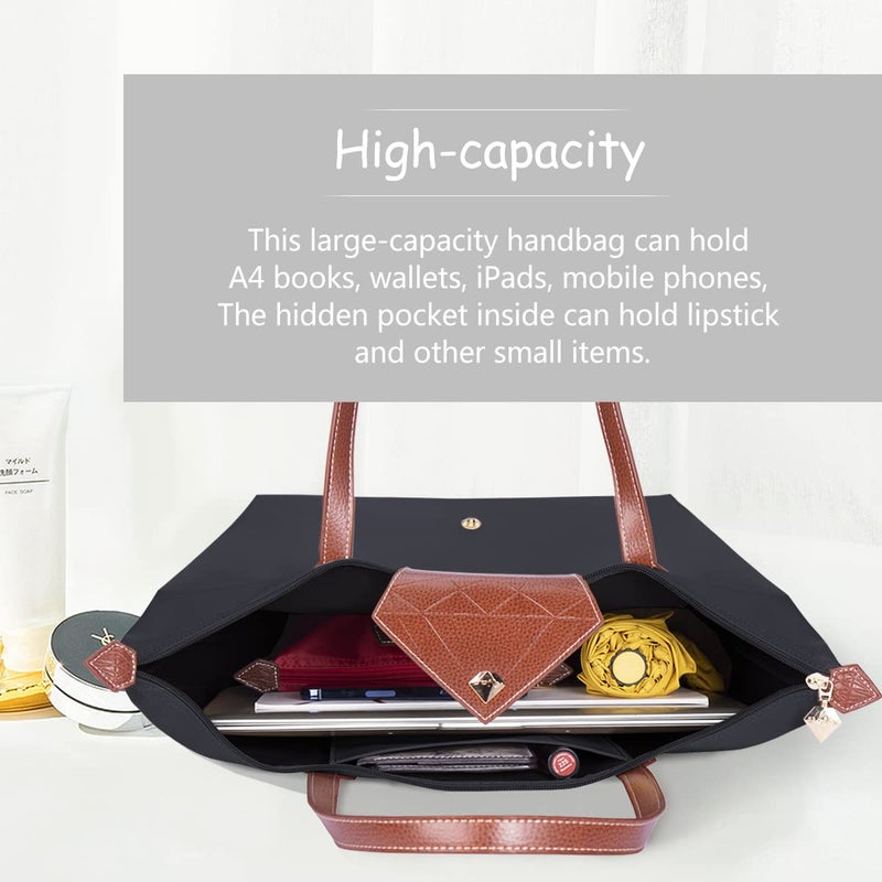 BOJLY Women Tote Bag,Stylish Waterproof Nylon Ladies Shoulder Bag, Folding Beach Travel Bag for Work,Shopping, Large Grey - Image 3