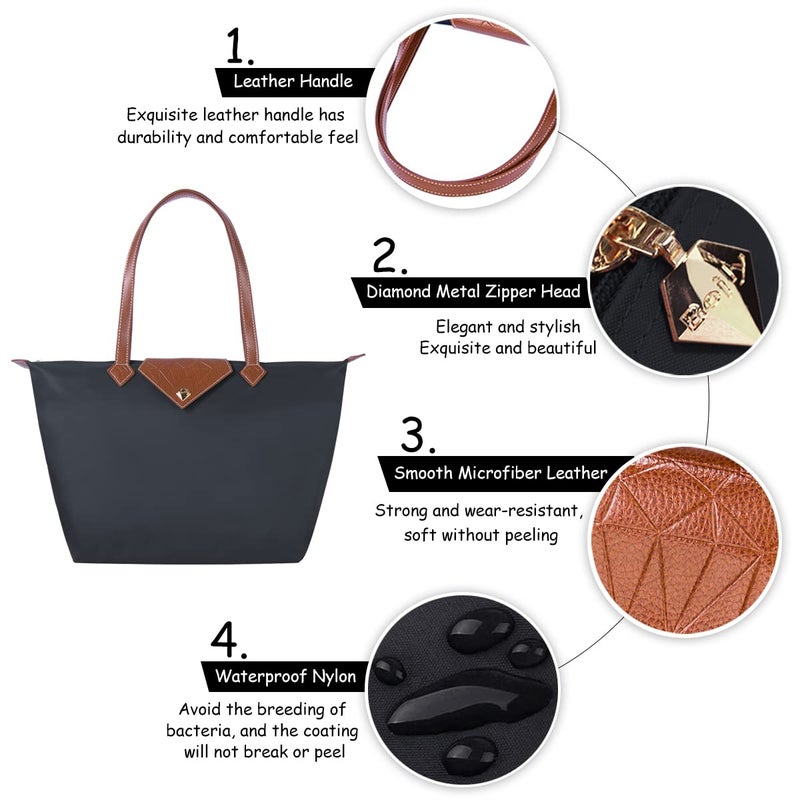 BOJLY Women Tote Bag,Stylish Waterproof Nylon Ladies Shoulder Bag, Folding Beach Travel Bag for Work,Shopping, Large Grey - Image 4