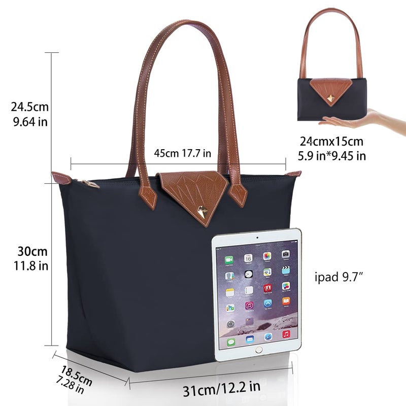 BOJLY Women Tote Bag,Stylish Waterproof Nylon Ladies Shoulder Bag, Folding Beach Travel Bag for Work,Shopping, Large Grey - Image 2