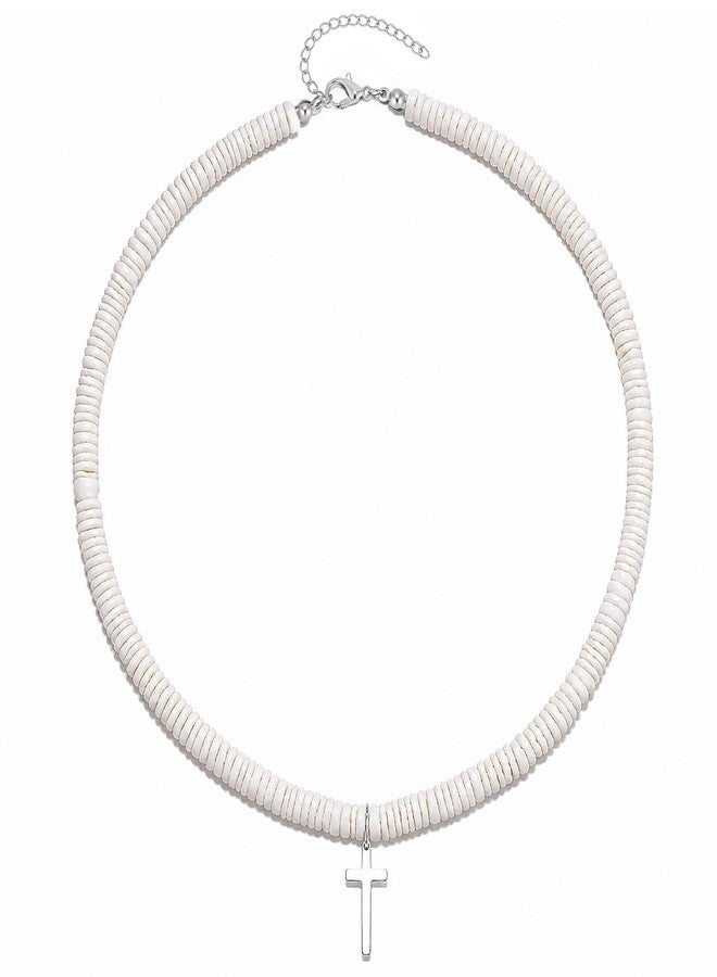 MPRAINBOW White Puka Shell Necklace for Women, Beach Choker with Cross Pendant - Image 1