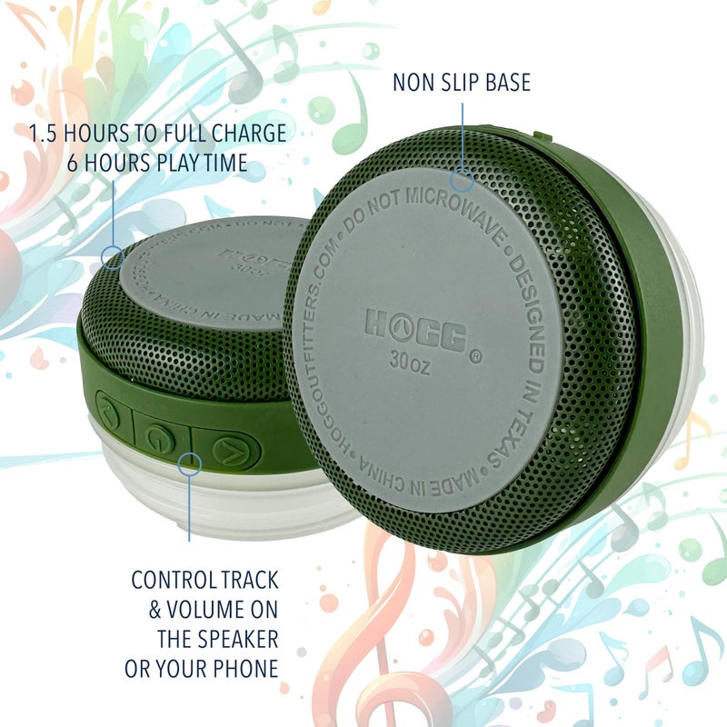Hogg Bluetooth Tumbler 30 oz Grippy - Hunter Green, Bluetooth Speaker Cup, 30 oz Stainless Steel Tumbler with Handle, Green Cup with Speaker, Insulated Water Bottle, Gifts for Music Lovers - Image 4