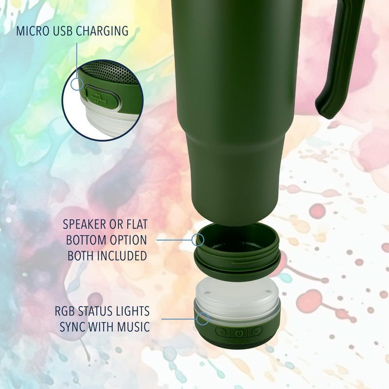 Hogg Bluetooth Tumbler 30 oz Grippy - Hunter Green, Bluetooth Speaker Cup, 30 oz Stainless Steel Tumbler with Handle, Green Cup with Speaker, Insulated Water Bottle, Gifts for Music Lovers - Image 3