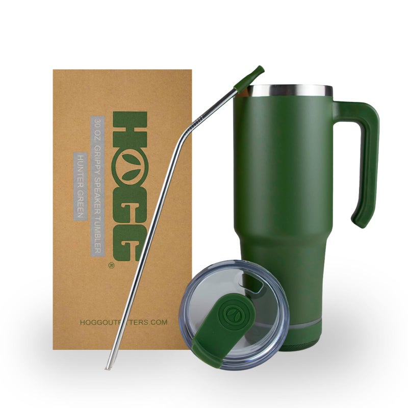 Hogg Bluetooth Tumbler 30 oz Grippy - Hunter Green, Bluetooth Speaker Cup, 30 oz Stainless Steel Tumbler with Handle, Green Cup with Speaker, Insulated Water Bottle, Gifts for Music Lovers - Image 5