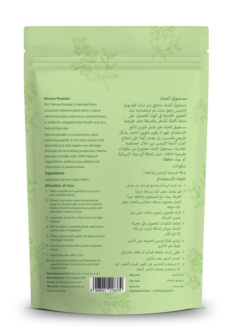 BSY Organic Henna Powder 100g – Natural Herbal Hair Color & Hair Care Powder – Strengthens Hair, Adds Shine & Nourishes Scalp – Lawsonia Inermis - Image 4