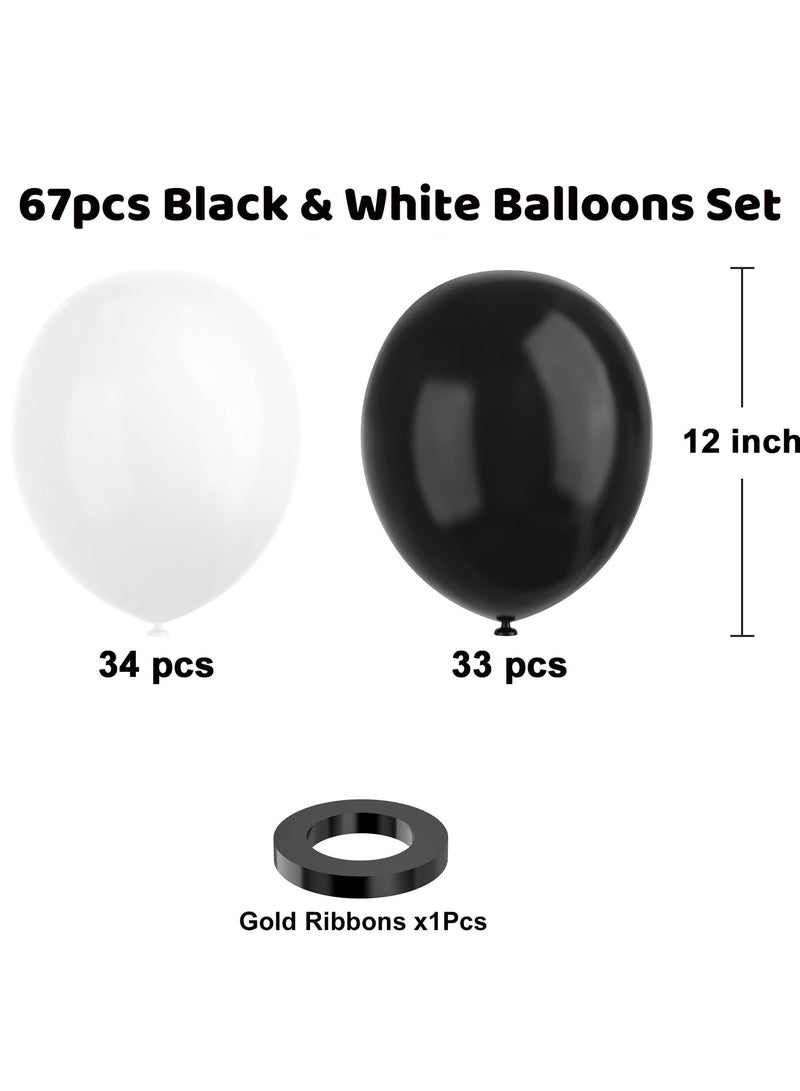 Black and White Balloons, 67pcs White Black Thickened Latex Balloons for Birthday, Anniversary, Wedding, Graduation Party Decoration - Image 2