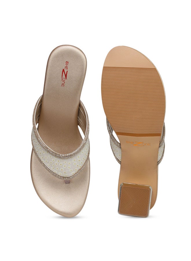 She Zone Cream Block Sandals for Women - Image 5