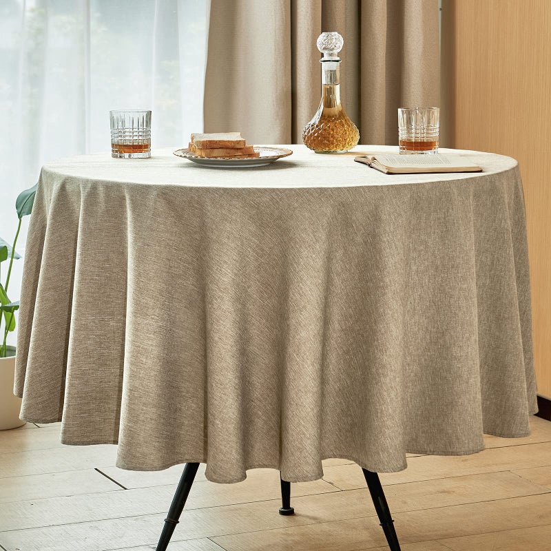 Mebakuk Round Table Cloth Linen Farmhouse Tablecloth Waterproof AntiShrink Soft and Wrinkle Resistant Decorative Fabric Table Cover for Kitchen Mocha 70 Round 24 Seats