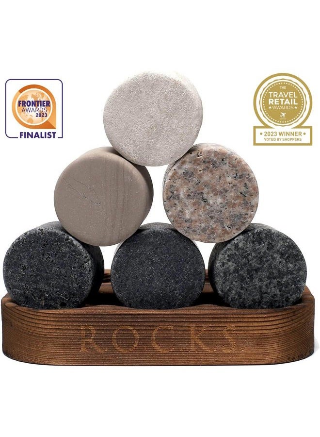 Rocks Whiskey Chilling Stones - Set of 6 Handcrafted Premium Granite Round Sipping - Hardwood Presentation & Storage Tray by R.O.C.K.S. - Image 5