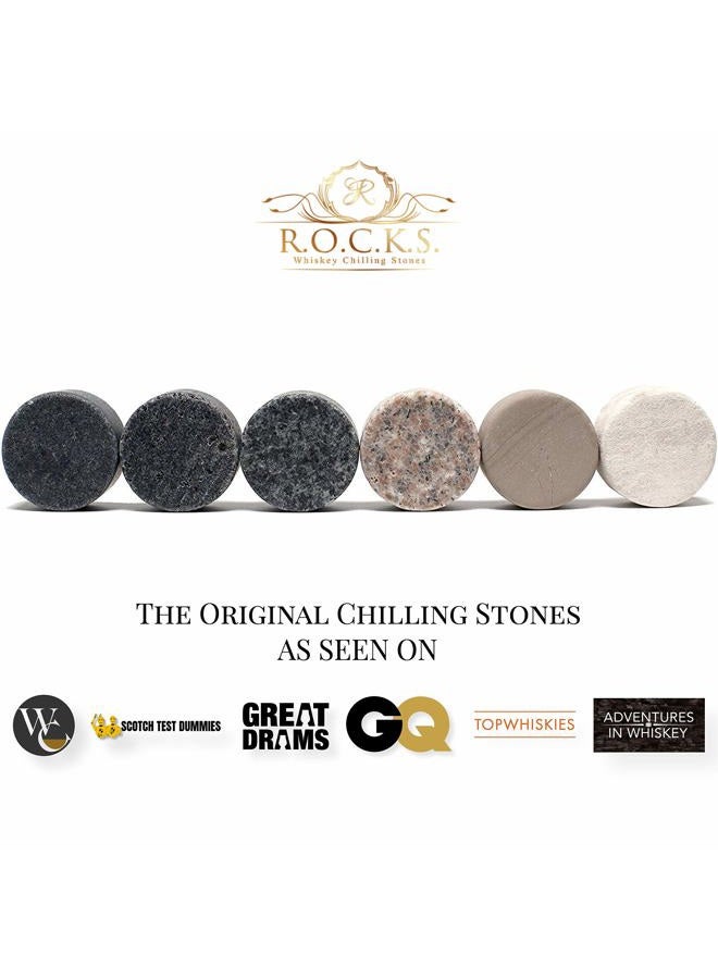 Rocks Whiskey Chilling Stones - Set of 6 Handcrafted Premium Granite Round Sipping - Hardwood Presentation & Storage Tray by R.O.C.K.S. - Image 2